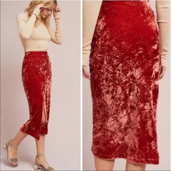 Maeve Orange Velvet Pencil Skirt Anthropologie